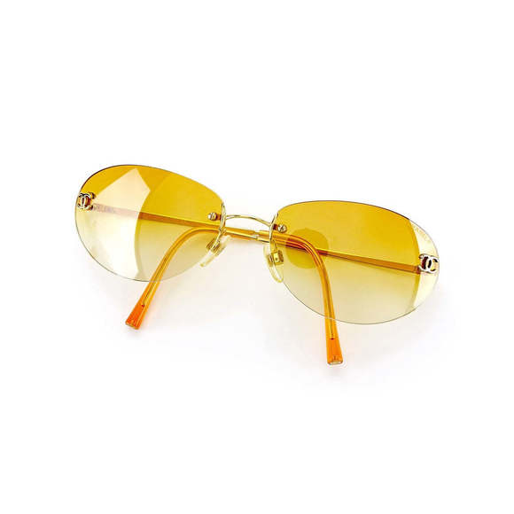 CHANEL Accessories - Chanel Gold CC Logo Orange Tinted Sunglasses